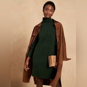 BANANA REPUBLIC Mock-Neck Sweater Dress, Deep Green SIZE M